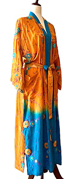Kimonos, Long Silk Duster With Specialty Treatment  (Orange)