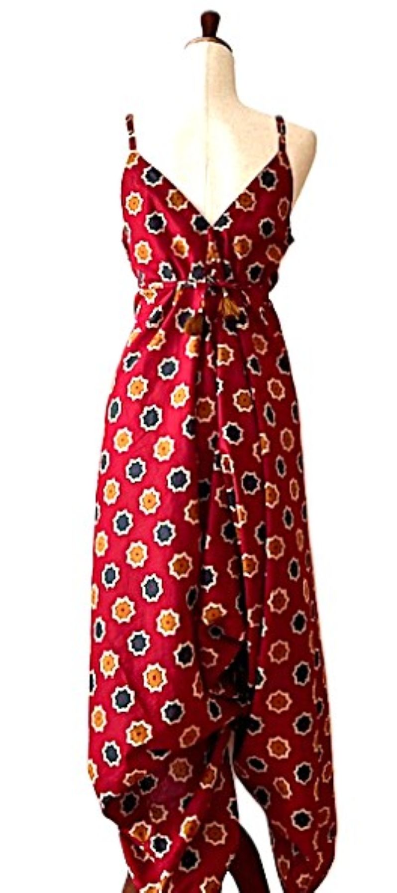 Jumpsuit, Contemporary Handblock Abstract Print In Cotton (Red)
