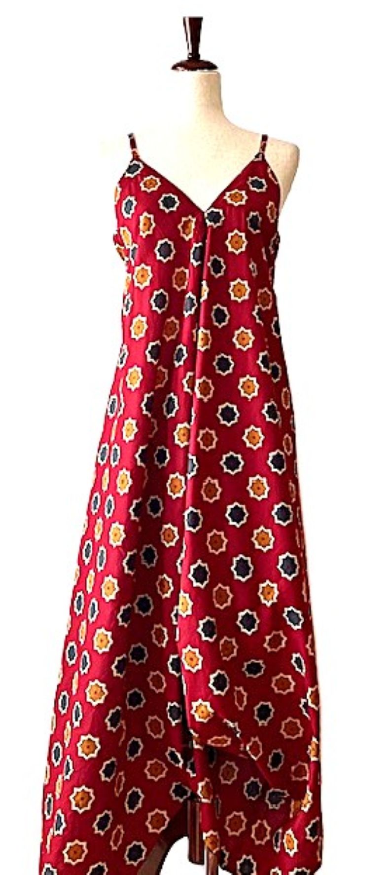 Jumpsuit, Contemporary Handblock Abstract Print In Cotton (Red)