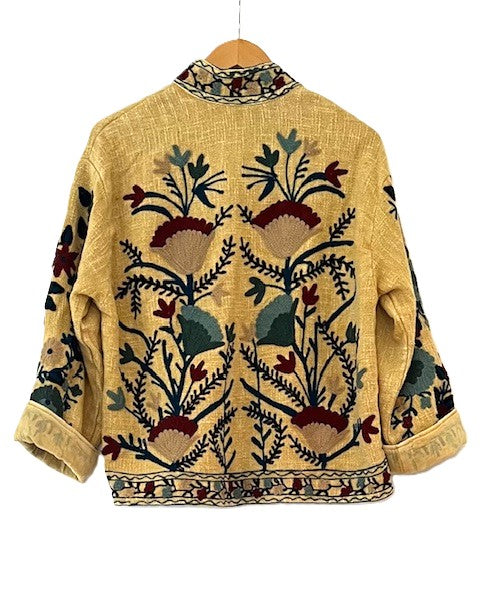 Wearable Art In This Hand Embroidered Short Jacket. (Mustard)