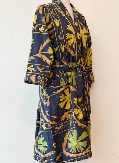 Classic Suzani Kantha Quilted Long Jacket. Very Sophisticated (Navy)