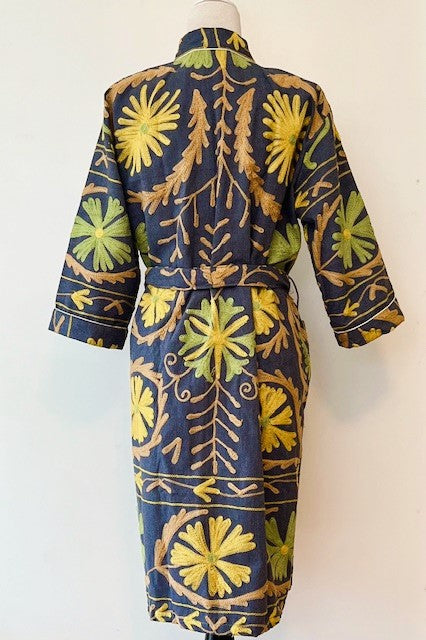 Classic Suzani Kantha Quilted Long Jacket. Very Sophisticated (Navy)