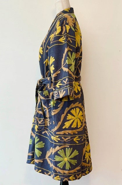 Classic Suzani Kantha Quilted Long Jacket. Very Sophisticated (Navy)
