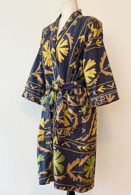 Classic Suzani Kantha Quilted Long Jacket. Very Sophisticated (Navy)