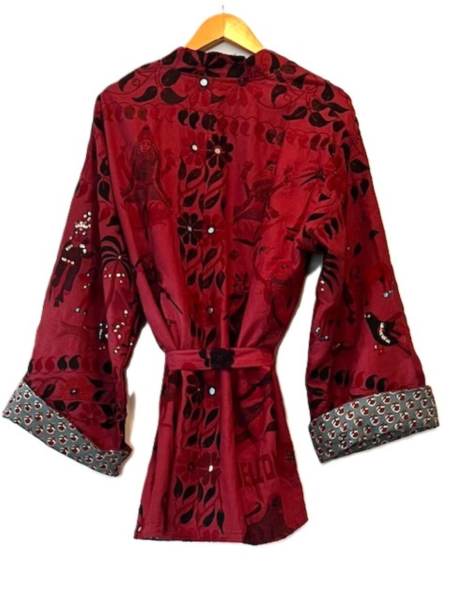 Stroller Length Jacket Enhanced With Mixed Mediums (Wine)