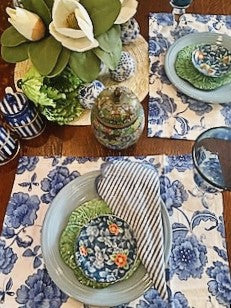 Blue and White Floral Placemat and Napkin Sets. 4 Per Set Beautiful (Megan)