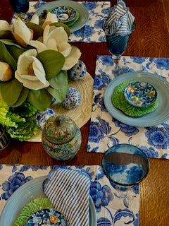 Blue and White Floral Placemat and Napkin Sets. 4 Per Set Beautiful (Megan)