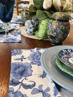 Blue and White Floral Placemat and Napkin Sets. 4 Per Set Beautiful (Megan)