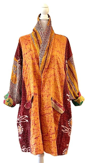 Kantha Bae Fully Reversible Kantha Stitched Oversized Blazer (Mustard)