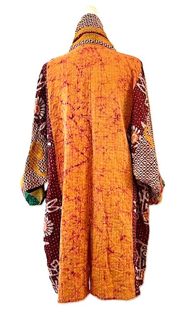 Kantha Bae Fully Reversible Kantha Stitched Oversized Blazer (Mustard)