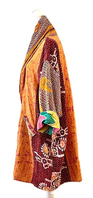 Kantha Bae Fully Reversible Kantha Stitched Oversized Blazer (Mustard)