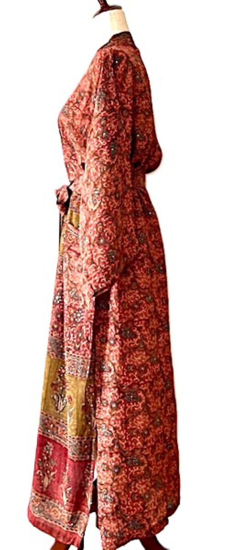 Top of the Line Silk Kimono Duster, Rich Warm Print, Engineered Border
