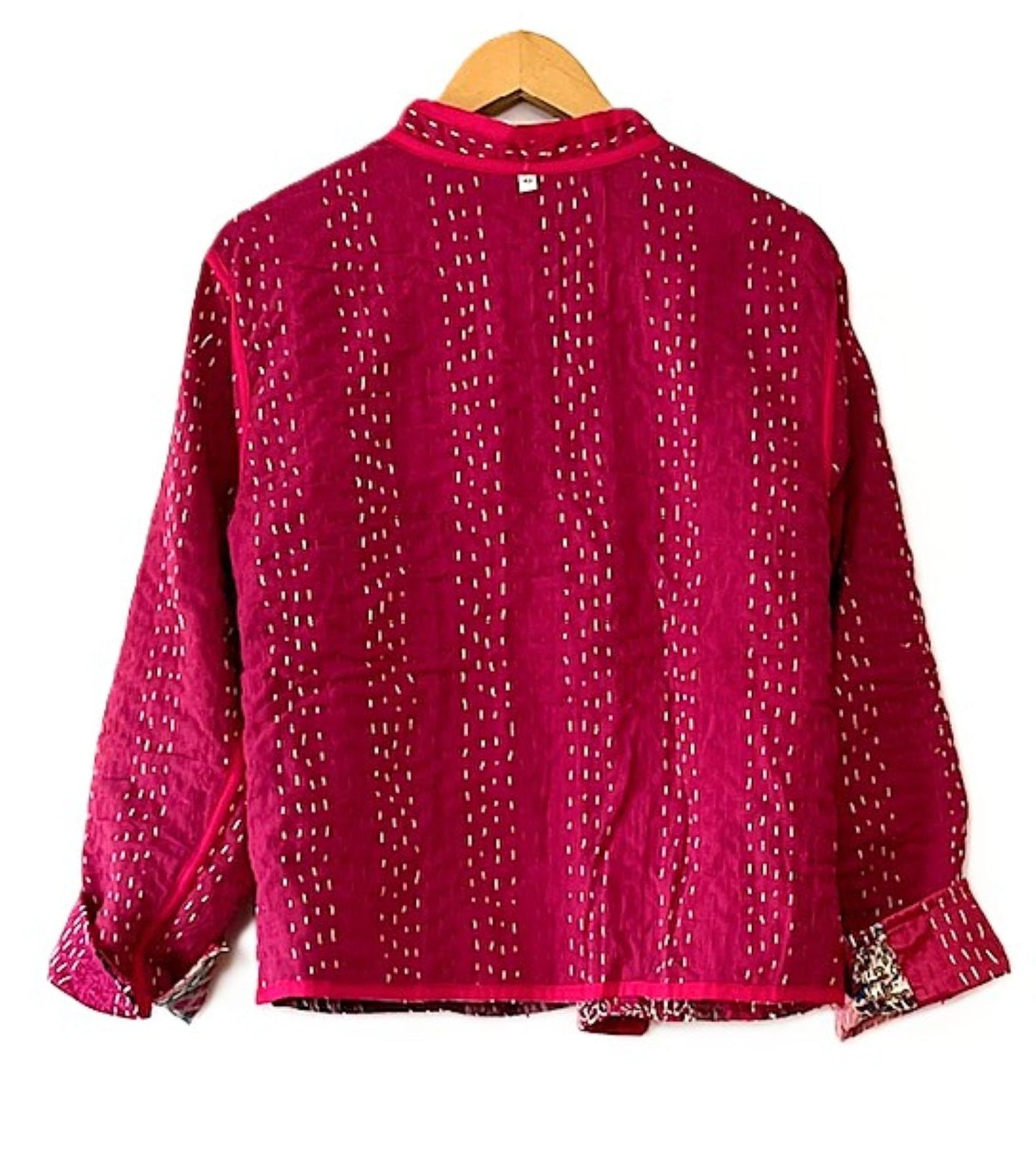 Jacket, Fully Reversible Cotton Quilted Patchwork Jacket With Kantha Stitching (Rose)