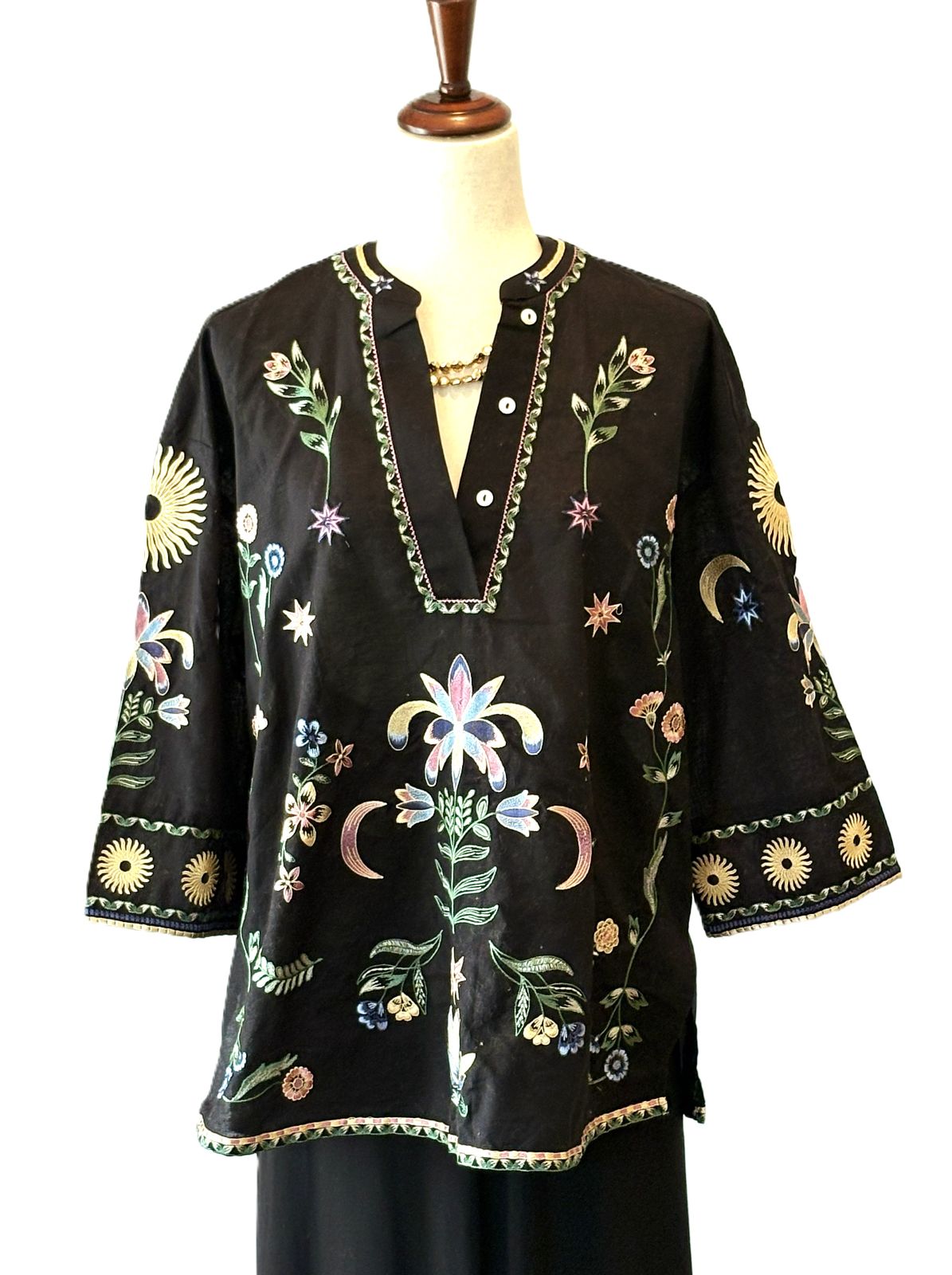 Handmade Cotton Tunic Displays Mystical Embroidered Elegance
