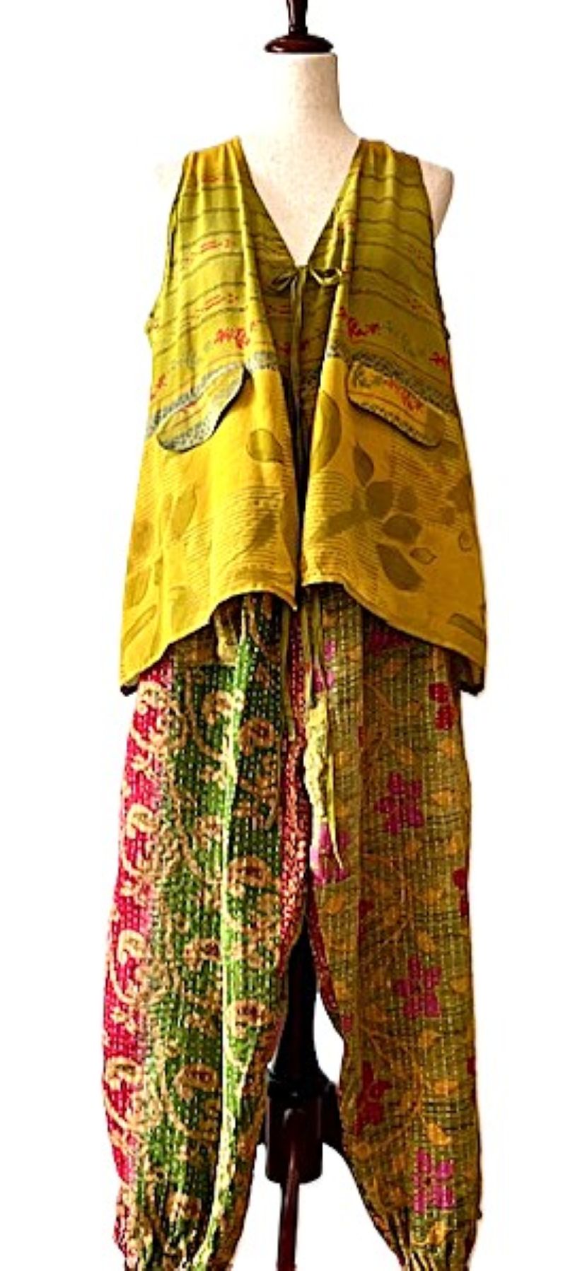 Kantha Bae Cool Kantha Cotton Joggers. Best Seller. (Green Red)