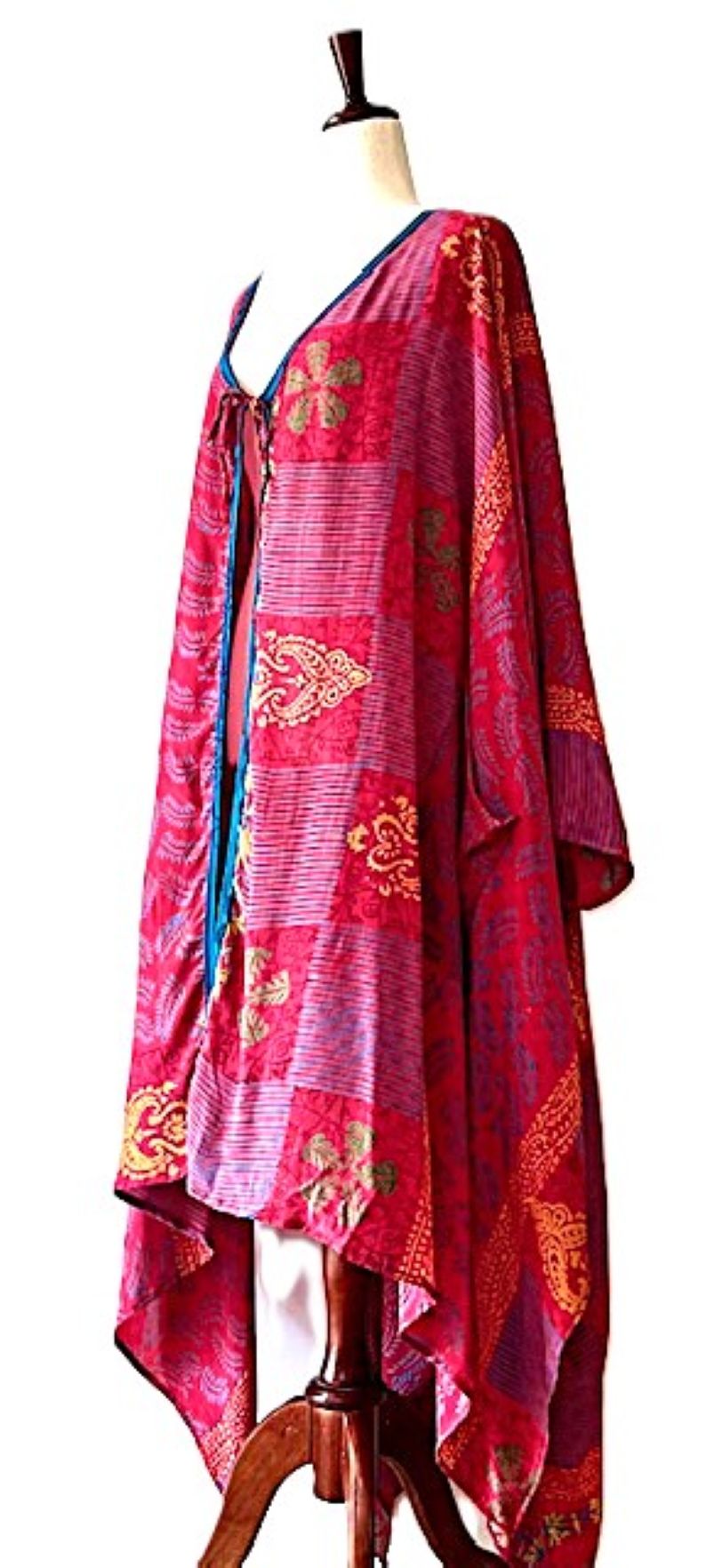 Kantha Bae New Orchid Silk Kimono With Tie. Chic. (Fuschia)