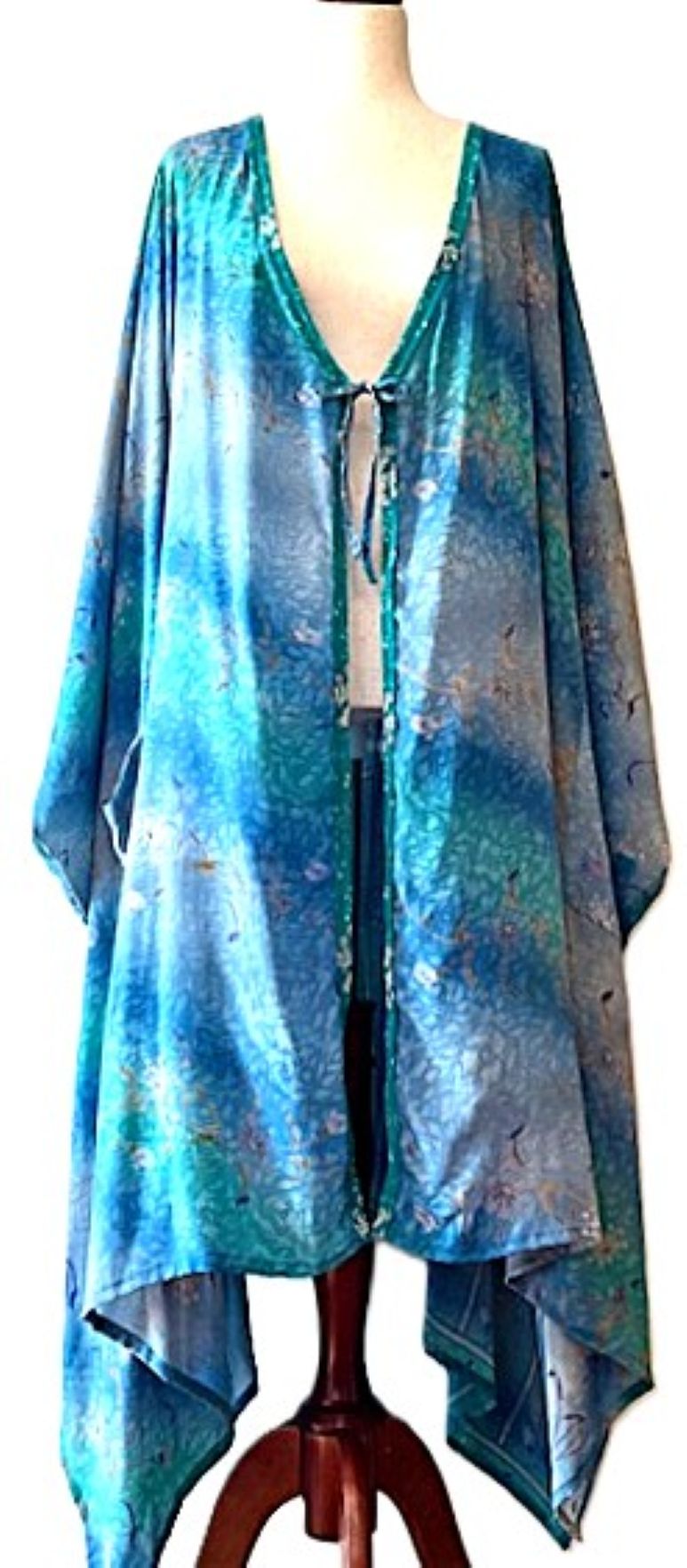Kantha Bae New Orchid Silk Kimono With Tie. Chic. (Turqouise)
