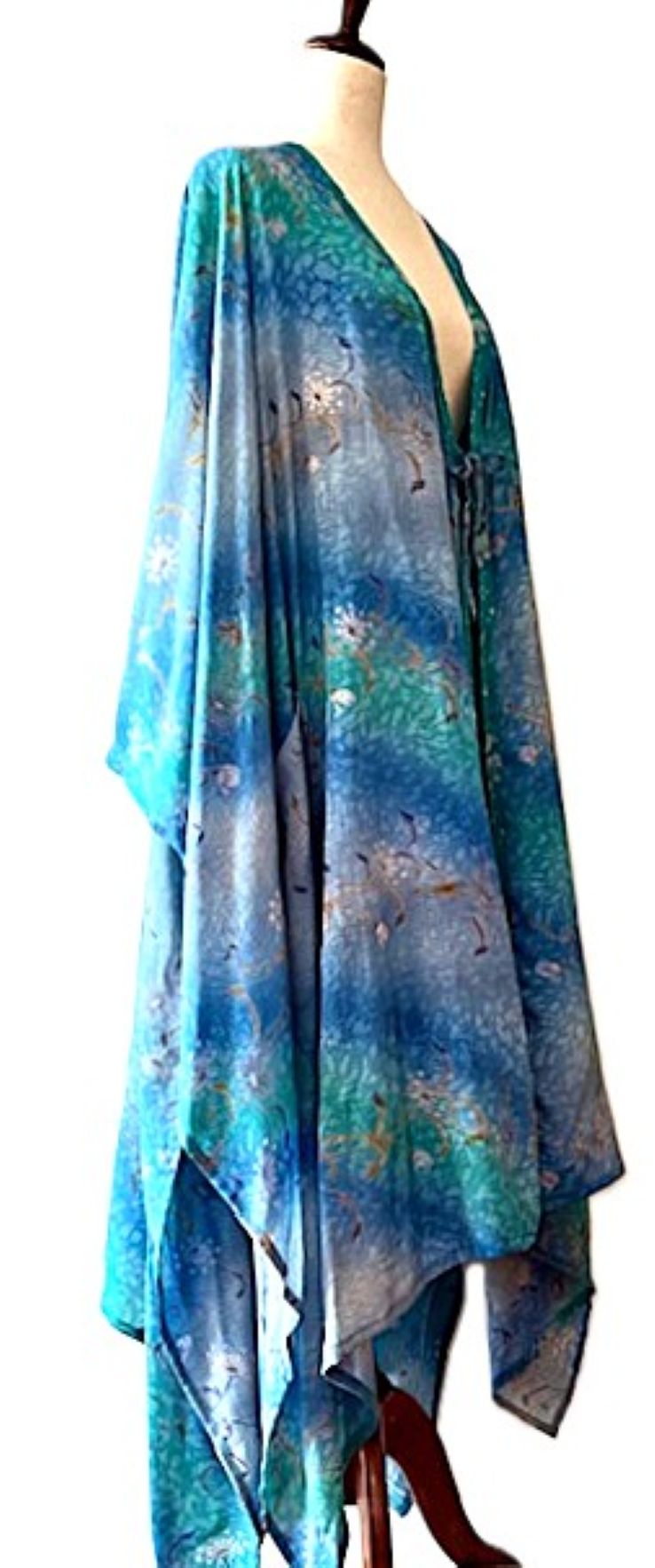 Kantha Bae New Orchid Silk Kimono With Tie. Chic. (Turqouise)