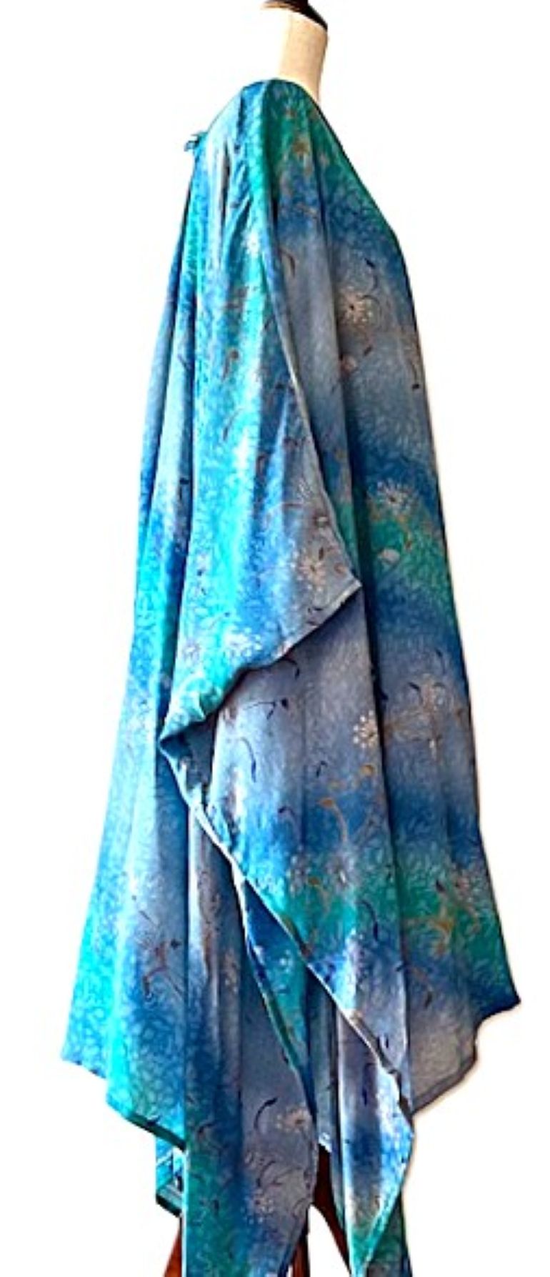 Kantha Bae New Orchid Silk Kimono With Tie. Chic. (Turqouise)