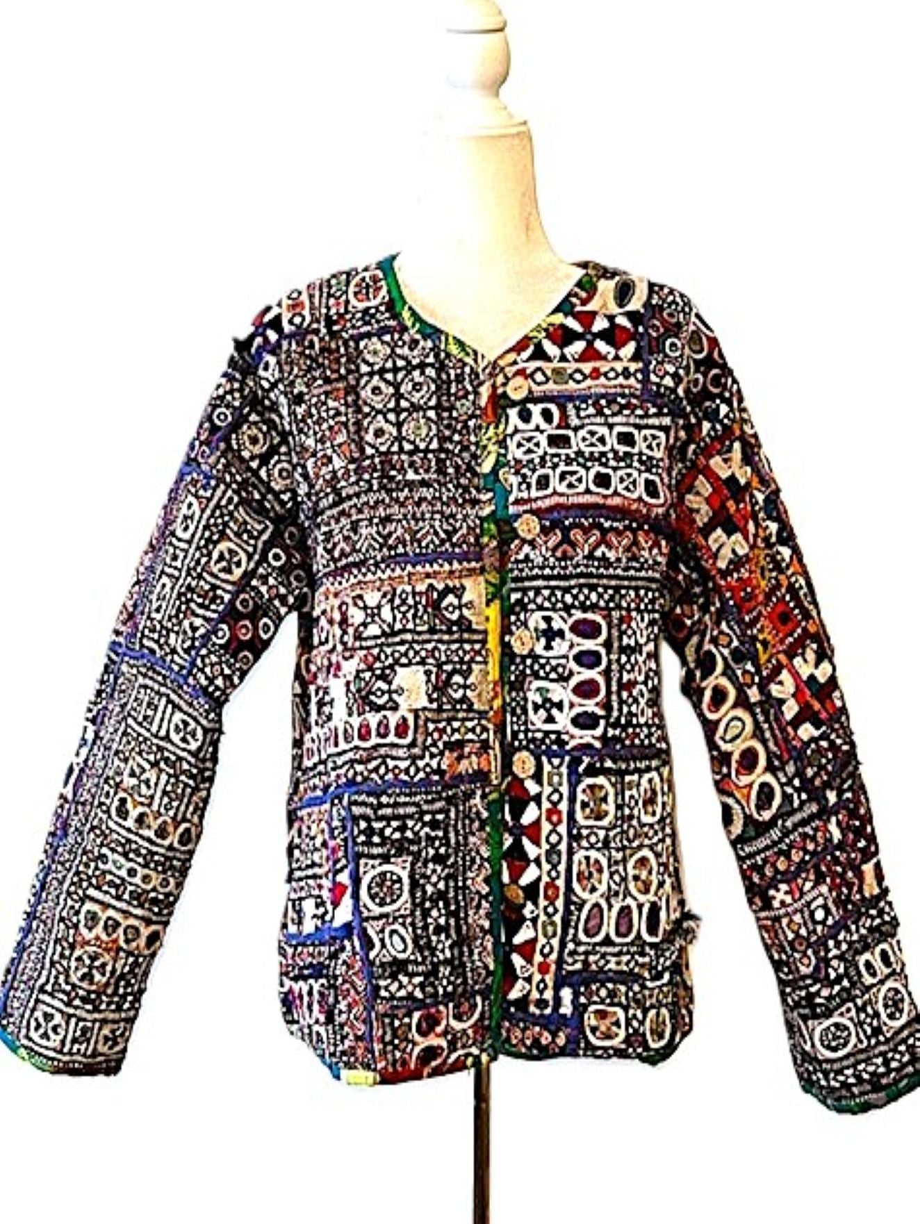 Specialty Collection: Hand Embroidered Short Vintage Patchwork Embroidered Jacket (Green)
