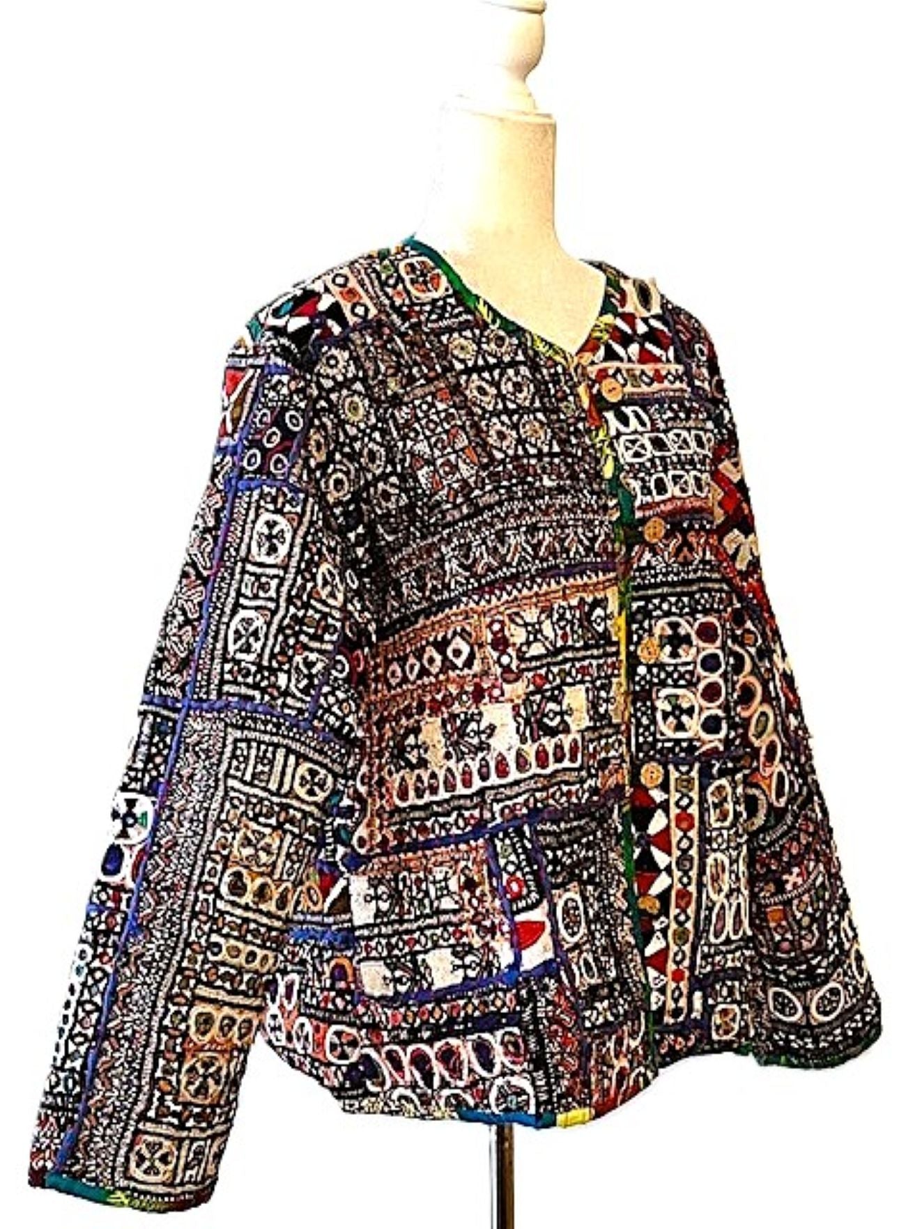 Specialty Collection: Hand Embroidered Short Vintage Patchwork Embroidered Jacket (Green)