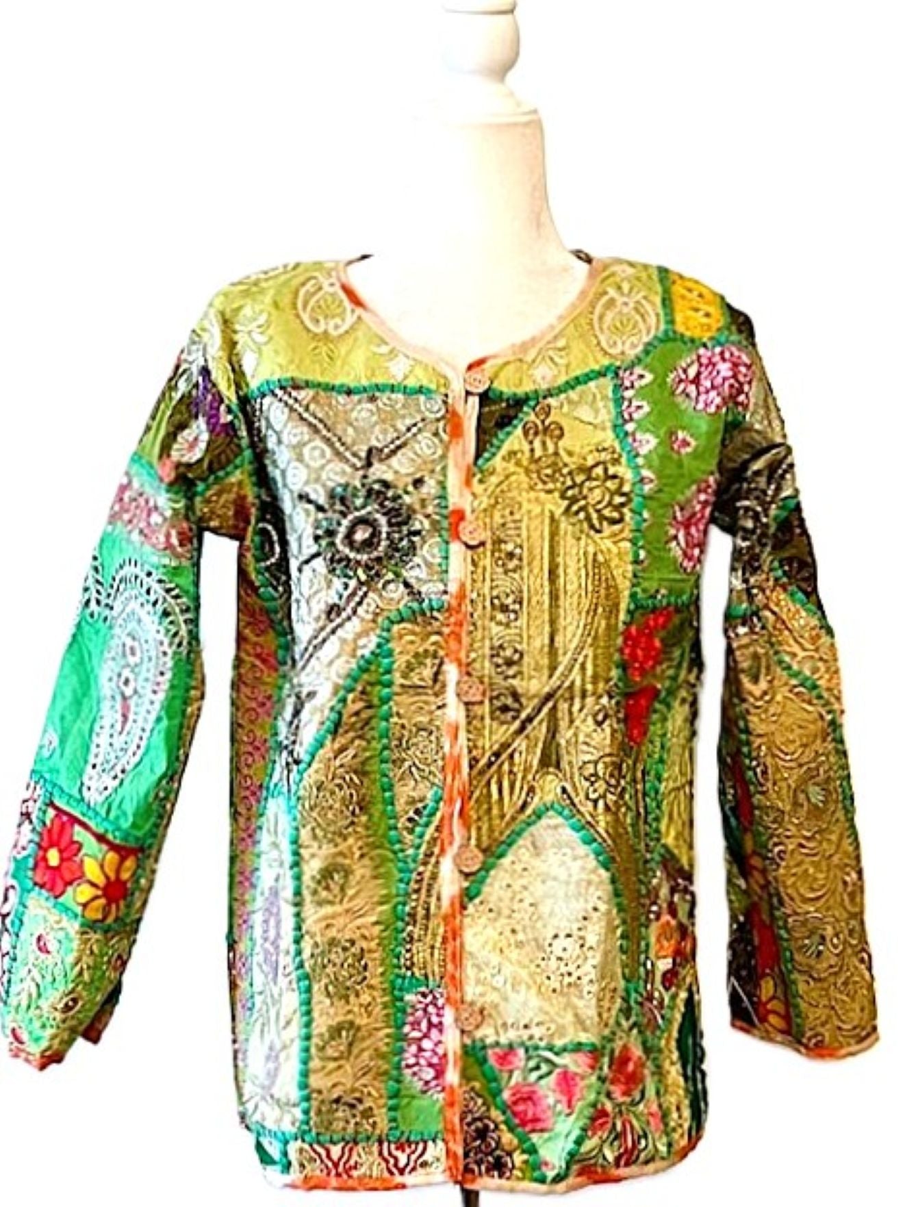 Short Hand Embroidered Jacket Mixed Colors (Green)