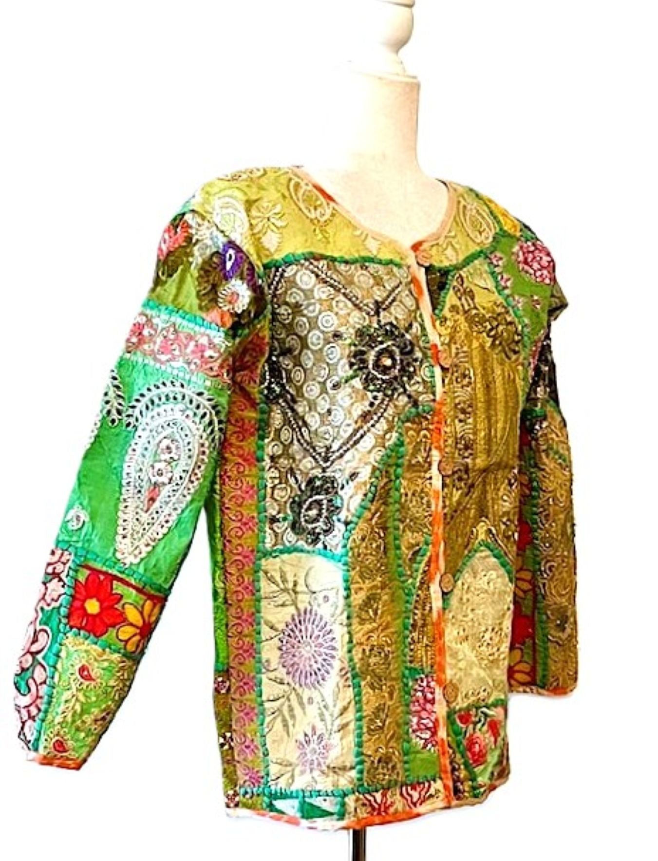Short Hand Embroidered Jacket Mixed Colors (Green)
