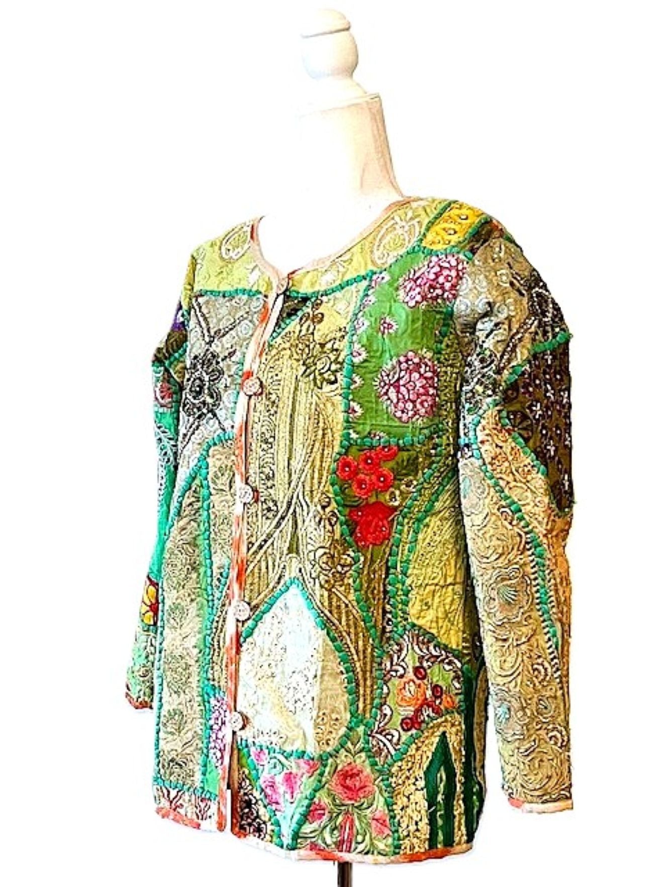 Short Hand Embroidered Jacket Mixed Colors (Green)