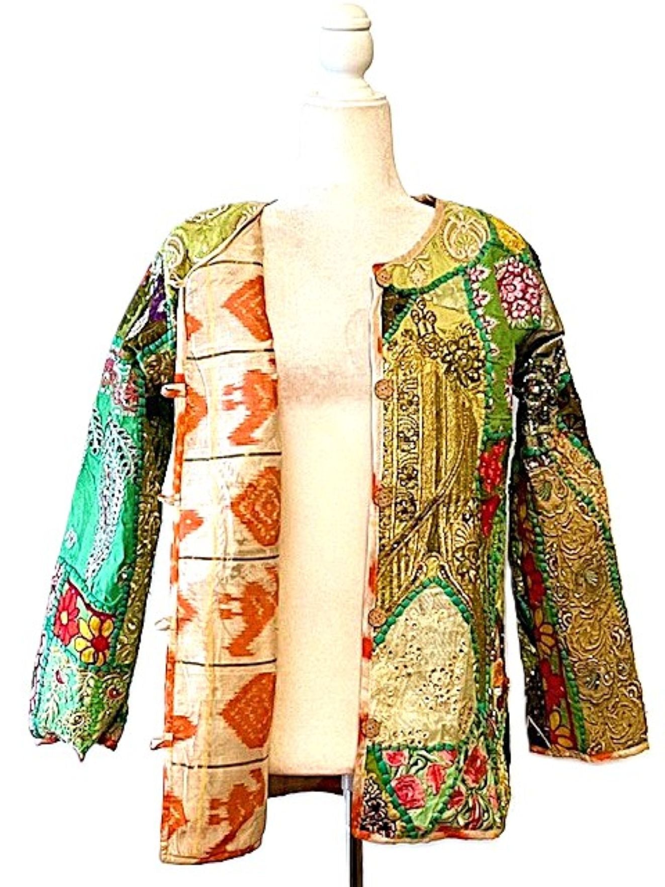 Short Hand Embroidered Jacket Mixed Colors (Green)