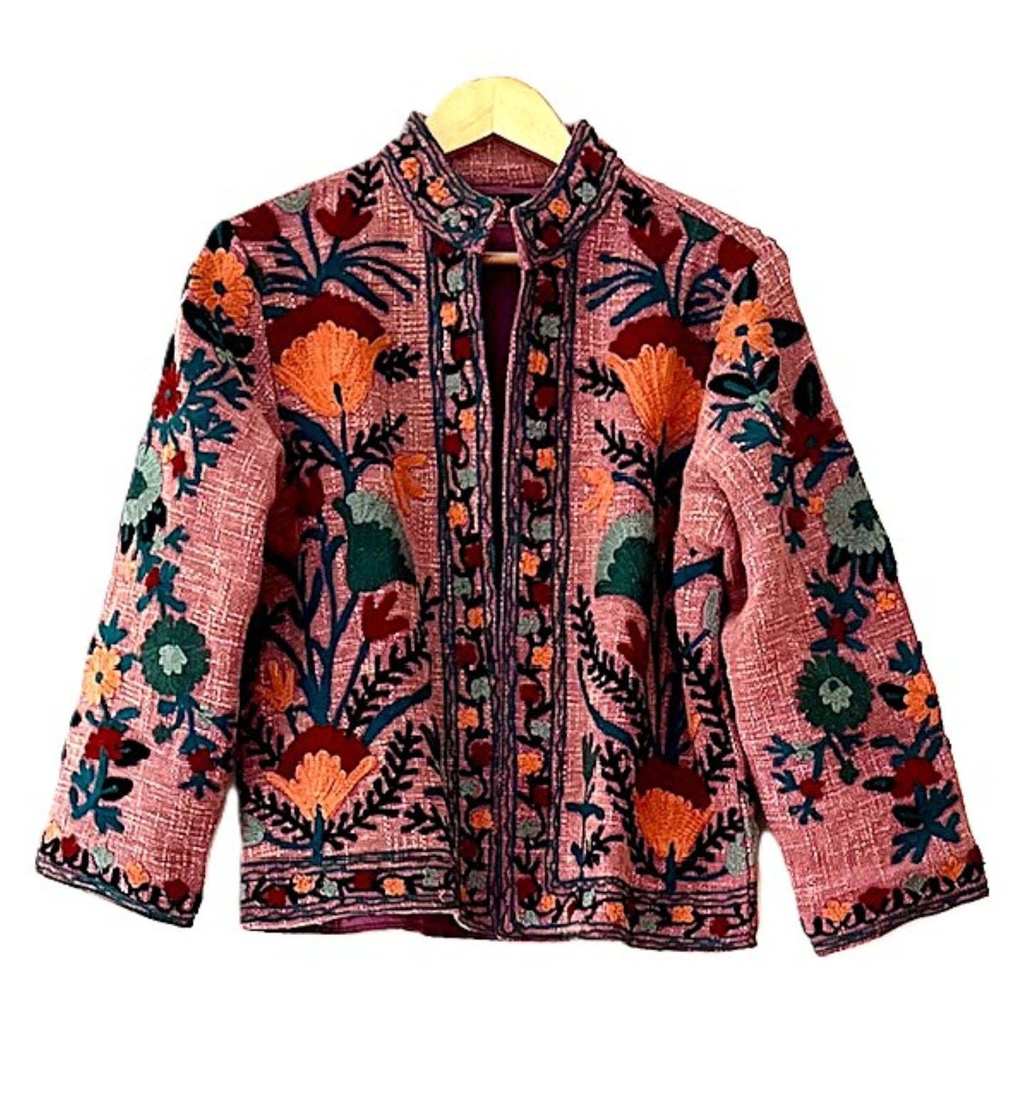 Wearable Art In This Hand Embroidered Short Jacket. (Rose)