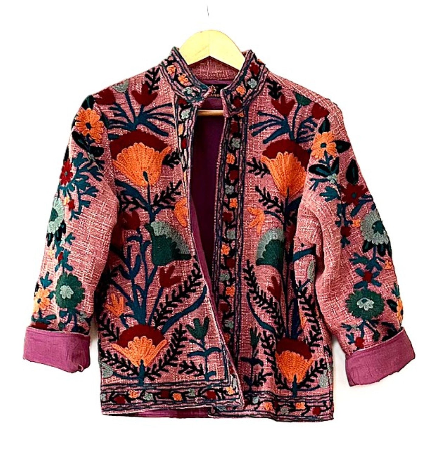 Wearable Art In This Hand Embroidered Short Jacket. (Rose)
