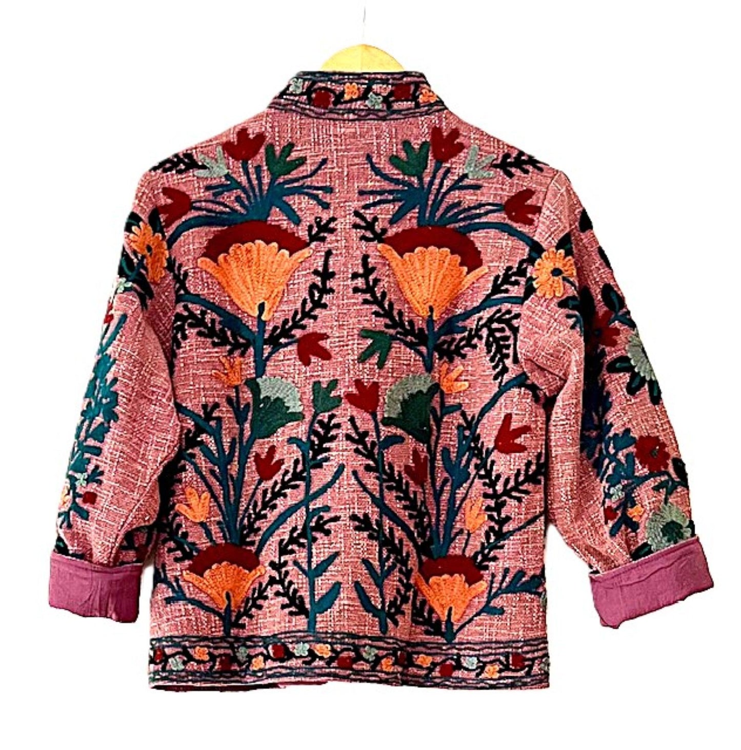 Wearable Art In This Hand Embroidered Short Jacket. (Rose)