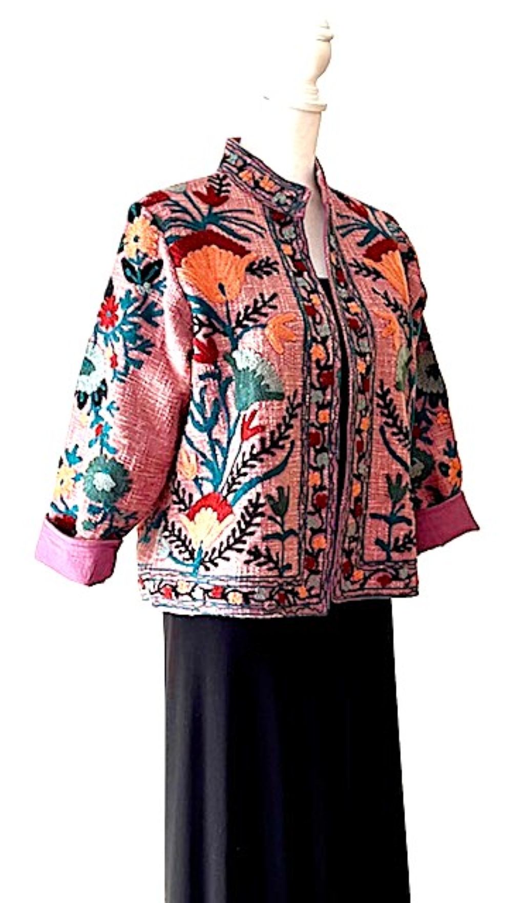 Wearable Art In This Hand Embroidered Short Jacket. (Rose)