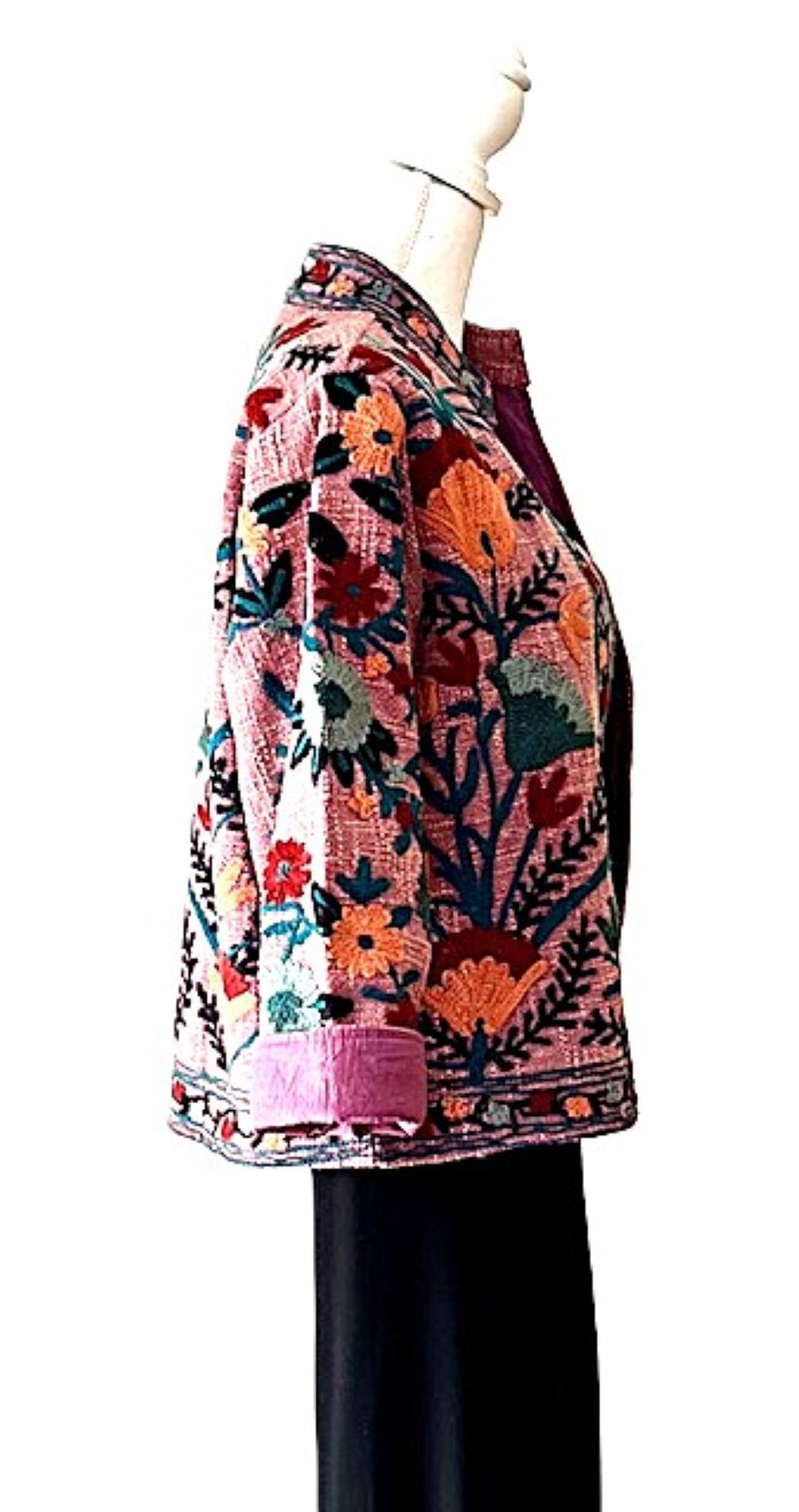 Wearable Art In This Hand Embroidered Short Jacket. (Rose)