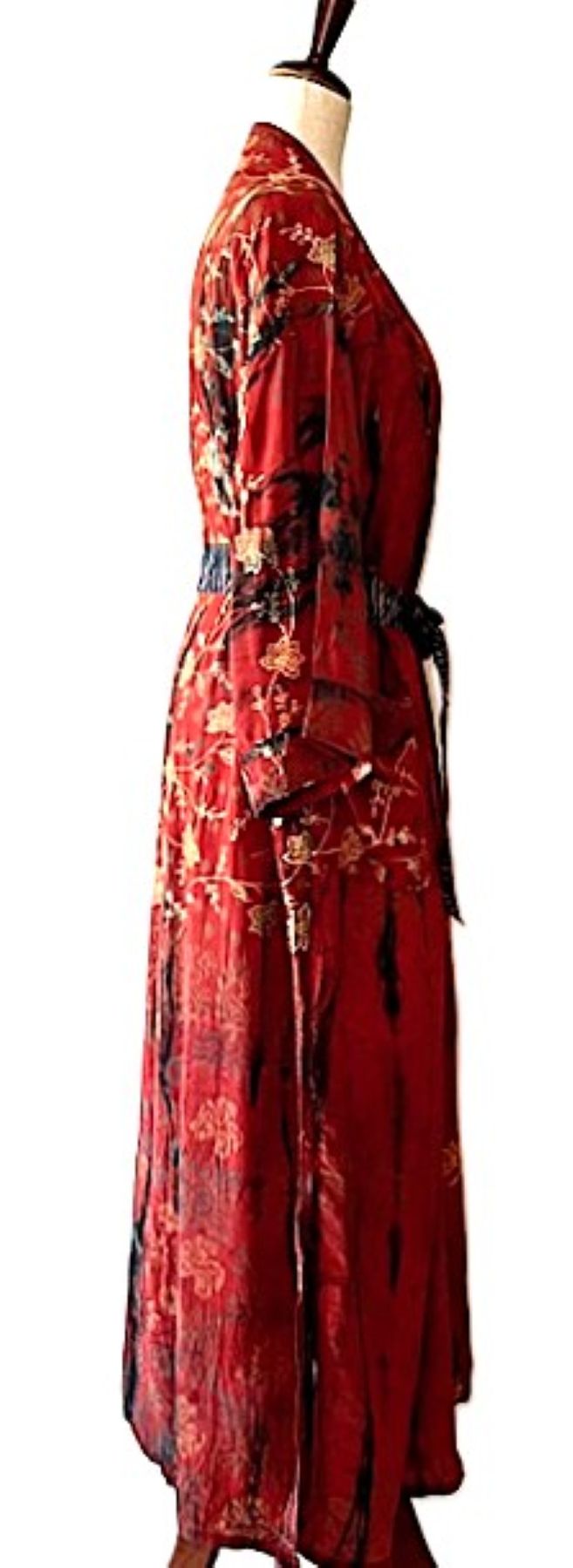Signature Collection, Contemporary Asian Influenced Long Silk Kimono Duster (Red)