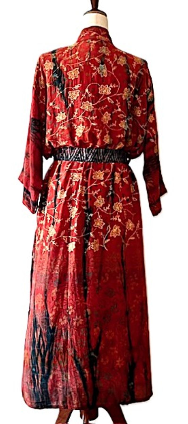 Signature Collection, Contemporary Asian Influenced Long Silk Kimono Duster (Red)