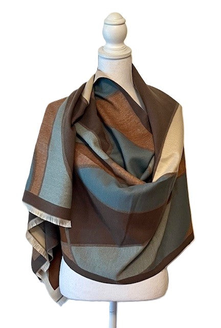 Brown, and Light Blues Reversible Wrap – Artisan Shawl