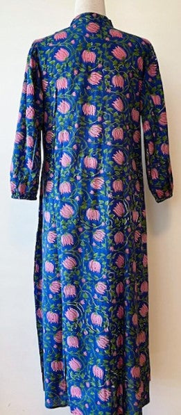 Floral Block Print Cotton Dress Looks Lush (Navy)