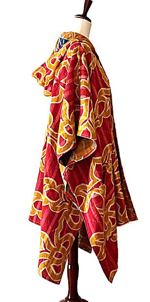 Kantha Bae Peace and Love Poncho. (Red Abstract)