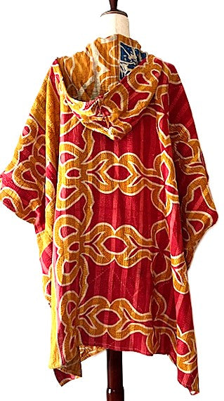Kantha Bae Peace and Love Poncho. (Red Abstract)