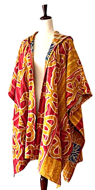 Kantha Bae Peace and Love Poncho. (Red Abstract)