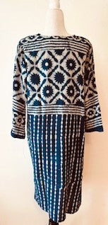 Stylish Block Print Midi Dress Is Subtle and Appealing (Indigo or Taupe)