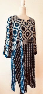 Stylish Block Print Midi Dress Is Subtle and Appealing (Indigo or Taupe)