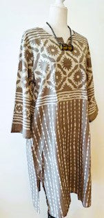Stylish Block Print Midi Dress Is Subtle and Appealing (Indigo or Taupe)