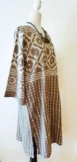 Stylish Block Print Midi Dress Is Subtle and Appealing (Indigo or Taupe)