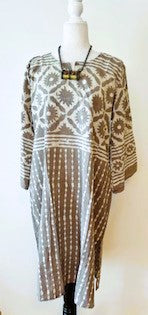 Stylish Block Print Midi Dress Is Subtle and Appealing (Indigo or Taupe)