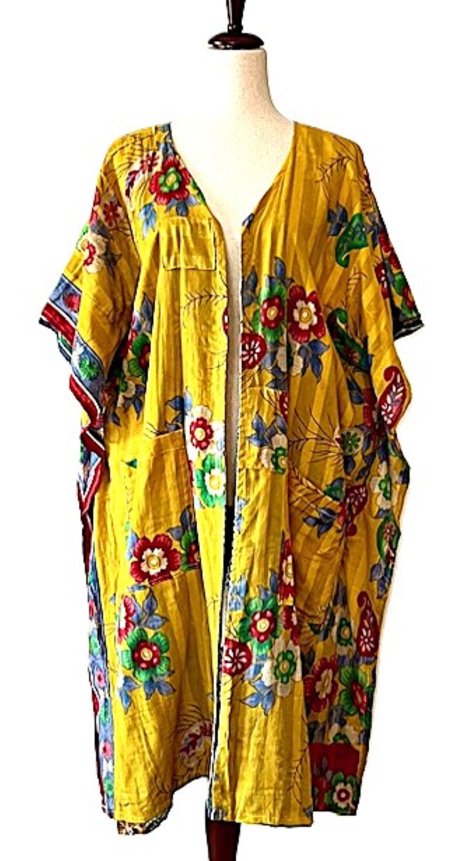 Kantha Bae Take It Easy Cotton Kimono, Fully Reversible. (Yellow Floral)