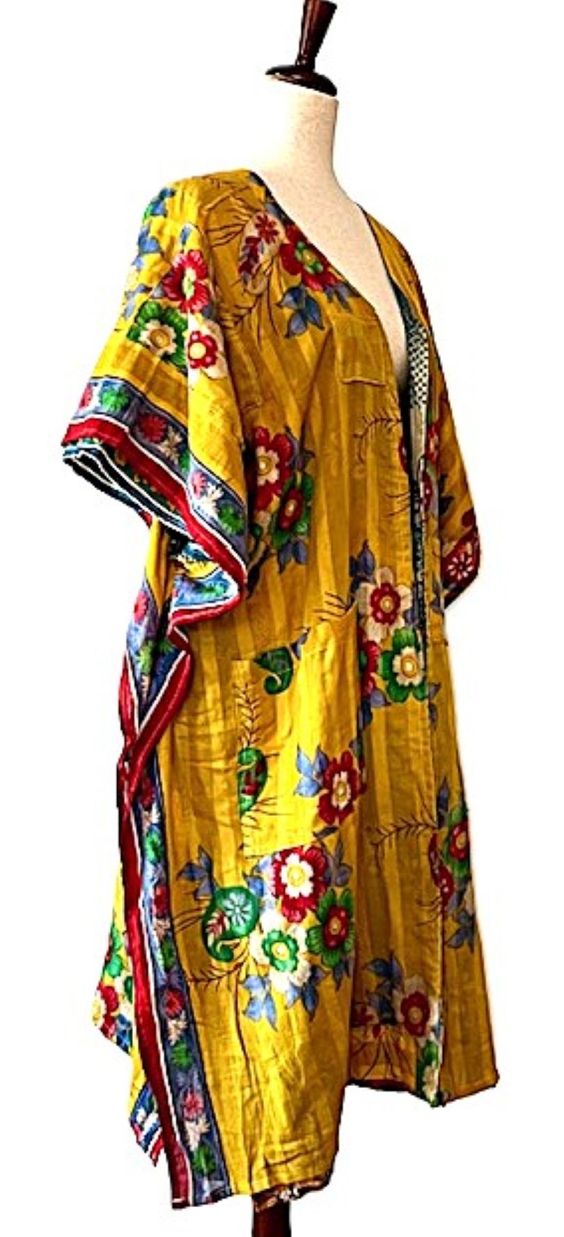 Kantha Bae Take It Easy Cotton Kimono, Fully Reversible. (Yellow Floral)