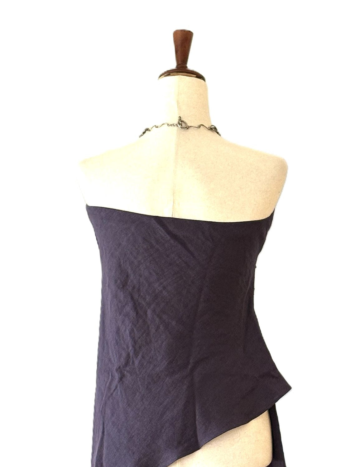 2 Piece Linen Pantset Features A Strapless Asymmetrical Top With Wide-Leg Pants. (Navy)