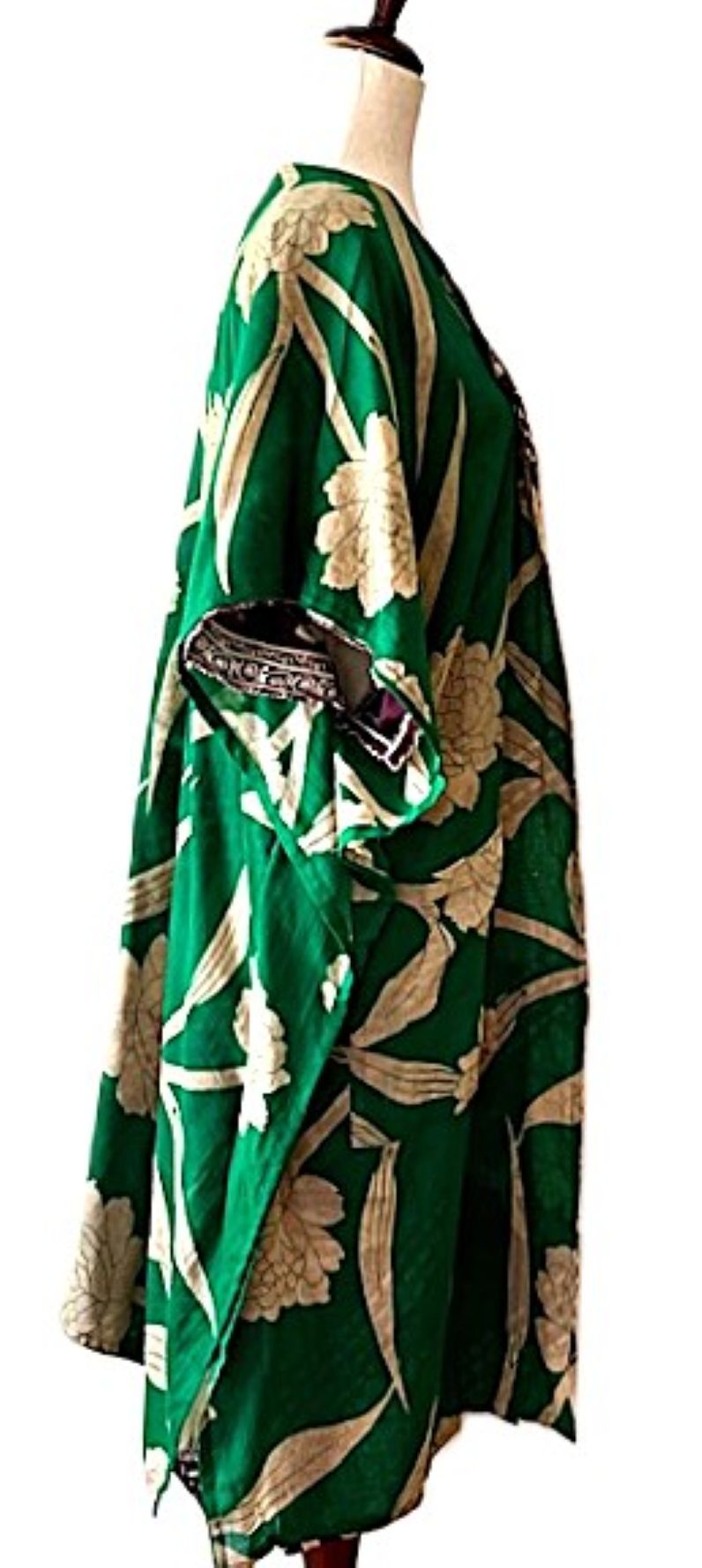 Kantha Bae Take It Easy Cotton Kimono, Fully Reversible. (Green Burgundy)